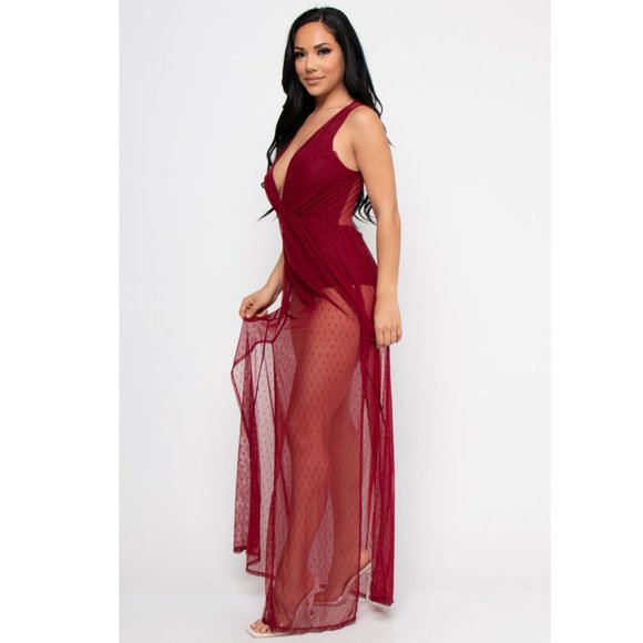 A3 DESIGN Sheer sexy BODYSUIT Maxi DRESS with side slits, S,M,L, Made in USA - Picture 2 of 3